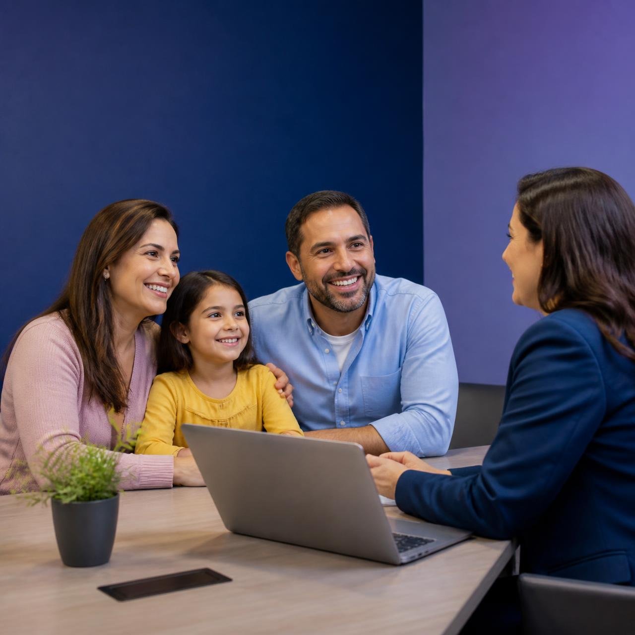 Família recebendo consultoria sobre plano de saúde